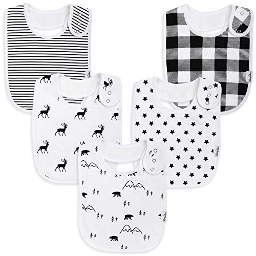 KiddyStar Premium 100% Organic Cotton Toddler Bib, 5-Pack Extra Large Baby Bibs, Baby Shower Item for Feeding, Drooling, Teething (Bears & Reindeer)