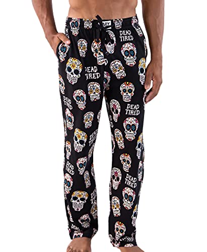Lazy One Pajama Pants for Men, Men's Separate Bottoms, Lounge Pants, Sugar Skull, Day of The Dead (Dead Tired PJ Pant, Large)