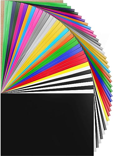 HTV Heat Transfer Vinyl Bundle 37Pack 12' x 10' Vinyl Sheets,Iron On Vinyl for Cricut & Heat Press Machine,More Than 20 Assorted Colors for DIY Fabrics T-Shirts