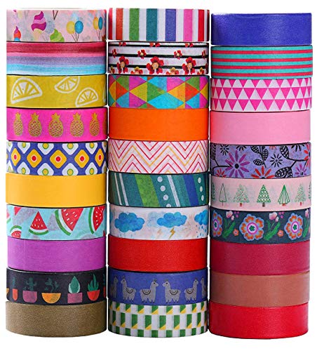 MPOPUUL Ninico 30 Rolls Washi Tape Set - 10mm Wide, Colorful Flower Style Design, Decorative Masking Tape for DIY Craft Scrapbooking Gift Wrapping