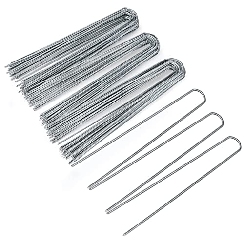 GROWNEER 100 Packs 12 Inches Heavy Duty 11 Gauge Galvanized Steel Garden Stakes Staples Securing Pegs for Securing Weed Fabric Landscape Fabric Netting Ground Sheets and Fleece