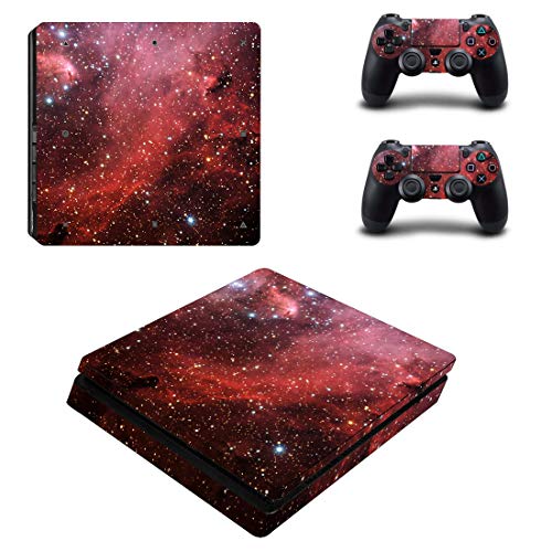 FOTTCZ PS4 S Skin Whole Body Vinyl Sticker Decal Cover for Playstation 4 Slim Console and Two Controller - Red Nebular