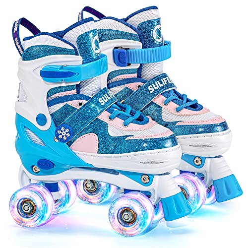 SULIFEEL Ice Snow 4 Size Adjustable Light up Roller Skates for Girls Boys for Kids Small