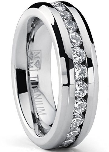 Metal Masters Ladies Eternity Titanium Ring 2.4 Carat Cubic Zirconia Wedding Band with CZ 6MM size 7