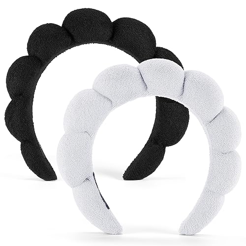 Ztomine Spa Headbands for Washing Face or Facial, Set of 2 Skincare Headbands, Terry Cloth Headband Wash Combo Pack - Puffy Makeup Washing, Mask, Skin Treatment (Black & White)