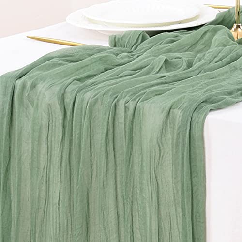 Socomi Cheesecloth Table Runner 10ft Gauze Boho Rustic Sage Green Cheese Cloth Table Runner for Baby Shower Decoration Wedding Easter Summer Table Runner