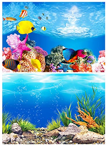 ZIIYAN Aquarium Background, Double Sides Fish Tank Backdrop Decoration Paper Cling Decals Sticker Pictures (A, 11.8' x 24.5')