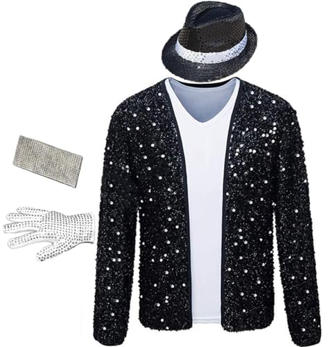 Personalize custom for MJ Billie Jean Jacket Halloween Costume with Glove (8-10 year, black)