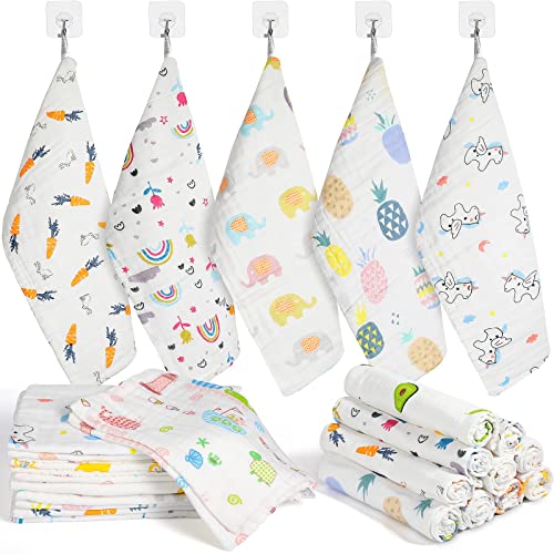 10 Pieces Baby Burp Cloth 10 x 20 inches 6 Layer Soft Absorbent Muslin Newborn Towel for Baby Shower Machine Washable, for Sensitive Skin Baby (Floral Pattern)