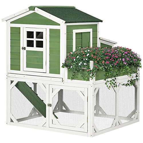 PawHut 49' Small Chicken Coop Hen House with Garden Space, Chicken House Outdoor Run Cage with Weather Protection, 2-4 Birds, Green