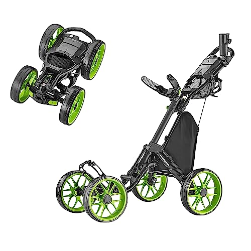 caddytek Caddycruiser One Version 8 - One-Click Folding 4 Wheel Golf Push Cart, Lime