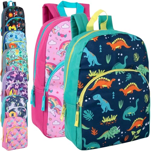 Trail maker Wholesale Kids Backpacks for Boys, Girls Bulk Backpacks 24 Pack with Fun Patterns, Adjustable Padded Straps (Mixed Set)