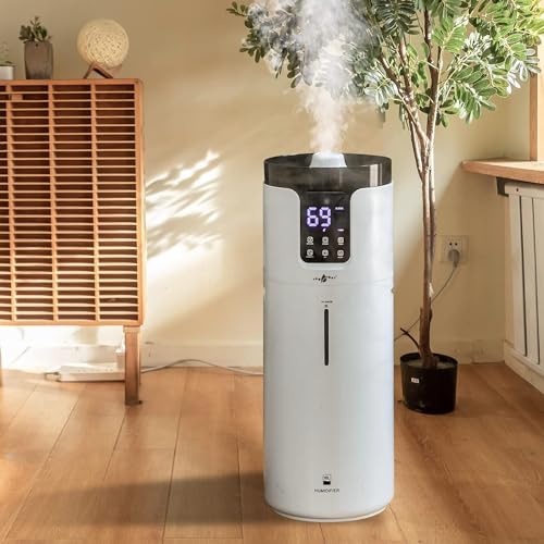 LACIDOLL Humidifiers for Home Large Room Wholehouse Humidifier 2000 sq. ft 4.2 Gal 16L Floor Humidifier 360° Nozzles Cool Mist Ultrasonic Humidifier Output Top Fill Tower Humidifier for Home Office