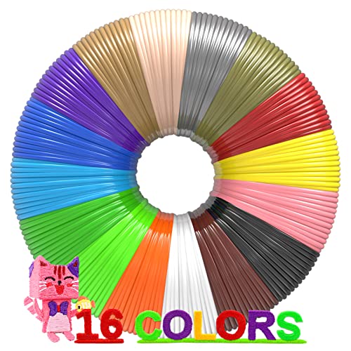 3D Pen Filament 160 Feet, 16 Colors, Each Color 10 Feet, 250 Stencils eBooks - 3D Printer Pen Refill PLA 1.75mm, Compatible with MYNT3D, SCRIB3D, PIKA3D Super and Pro Pen, Not Suitable for 3Doodler