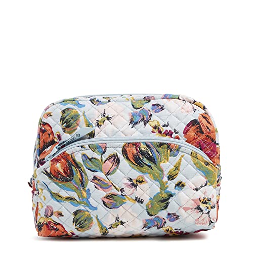 Vera Bradley Women's Cotton Large Cosmetic Makeup Organizer Bag, Sea Air Floral - Recycled Cotton, One Size