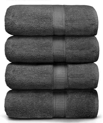 Ariv Towels 4-Piece Large Premium Bath Towels Set - Suitable for Sensitive Skin & Daily Use - Soft, Quick Drying & Highly Absorbent Towels for Bathroom, Gym, Hotel & Spa - 30' X 52'-Grey