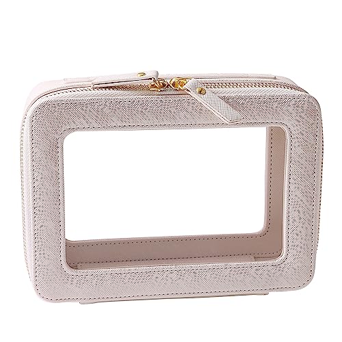 SANHECUN Toiletry bag waterproof cosmetic organizer with handle large opening for travelling (White)