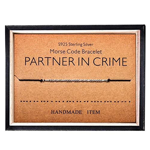 KGBNCIE Morse Code Bracelet 925 Sterling Silver Beads on Silk Cord Secret Message PARTNER IN CRIME Bracelet Gift Jewelry for her