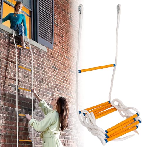 Rope Ladder 2-3 Story, 16 FT Emergency Escape Ladders, Portable Rescue Fire Escape Ladder for 2-3 Story Home Window Balcony Railing Treehouse, Weight Capacity up to 2000 Pounds