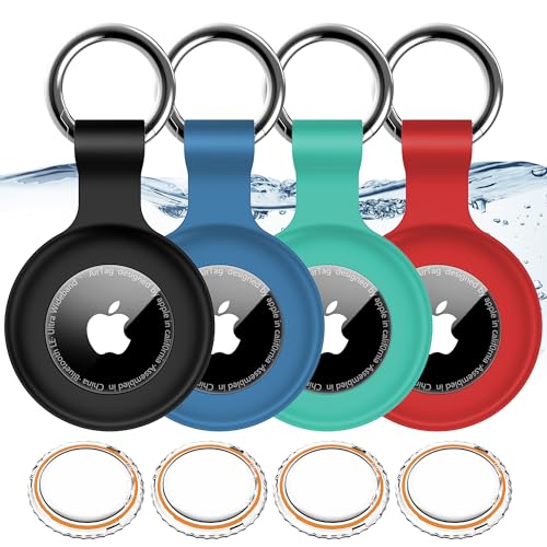 4 Pack,IPX8 Waterproof Airtag Holder for Apple Air Tags with Air Tag Keychain,Shockproof GPS Cases [Anti-Scratch] [PC+Silicone] Air-Tag Item Finders Cover,Lovely Air Tags Cover for Pets,Kids,Luggage