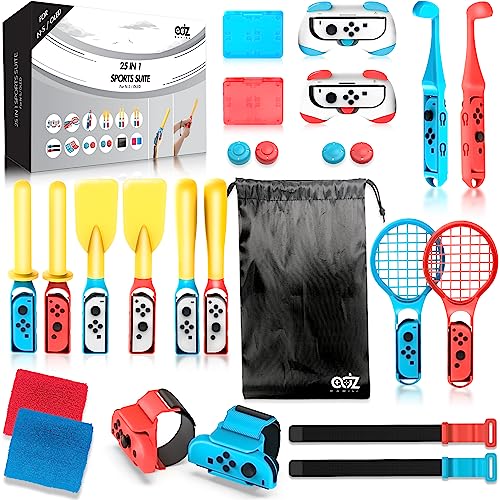 2023 Switch Sports Accessories Bundle 25 in 1 Switch Sports Accessories Compatible with Nintendo Switch and Switch OLED Joy Con Switch Controller, with Tennis Rackets, Golf Clubs, Chambara Swords & More