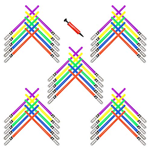 megasumer 50 Inflatable Light Saber Swords w/Air Pump Bulk Buy 10 Each: Purple, Green, Yellow, Red, Blue Lightsabers, Party Favor, Starwars Costume, Treats, Pool, LARP, yoda, Sith, Jedi