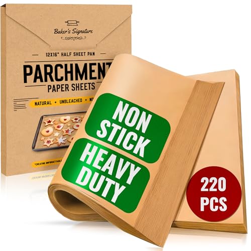 220 PCS Parchment Paper Baking Sheets, 12x16 Inches by Baker's Signature | Precut Non-Stick & Unbleached - Will Not Curl or Burn, Non-Toxic & Comes in Convenient Packaging