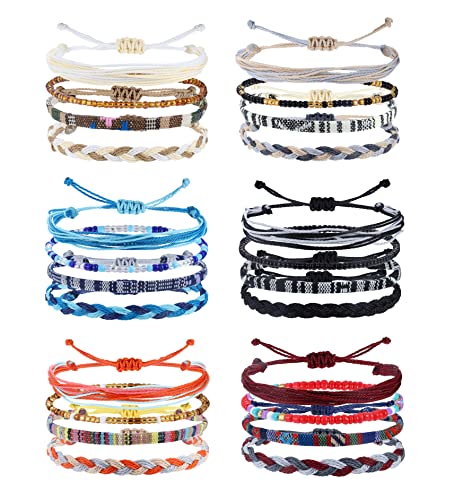 Florideco 24 Pcs Boho Surfer Bracelet Ankle Adjustable Beaded Anklets Unisex Handmade Braided Bracelet Waterproof Surfer Beach Bracelet Colorful Anklet Bracelet String Rope Jewelry for Women Men Classic