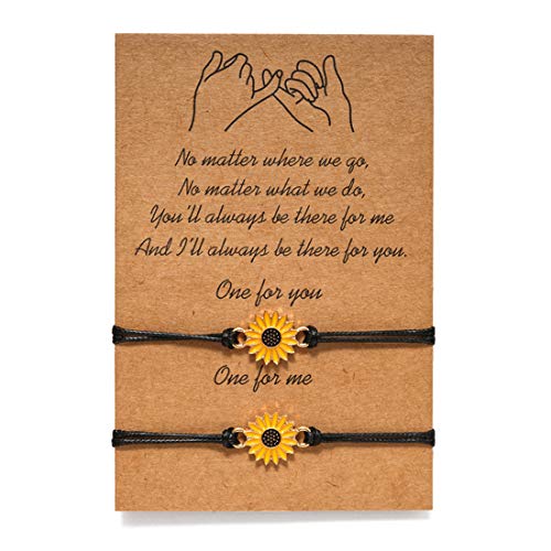 SIPELATY Pinky Pomise Distance Matching Bracelets for Best Friends Women Girls Sunflower Boho Bracelet Friendship Jewelry Birthday Gifts for Girls with Gift Card