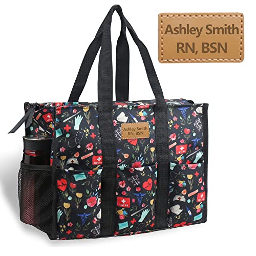 ABAMERICA Nursing Clinical Bag - Personalized Nursing Work Tote Bag With Zipper Pockets. Ideal For Nurses & Nursing Students. 2 Sizes. Laser Your Name Or Text In Usa.