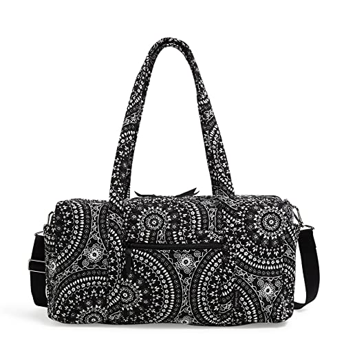Vera Bradley Women's Cotton Medium Travel Duffel Bag, Black Bandana Medallion, One Size