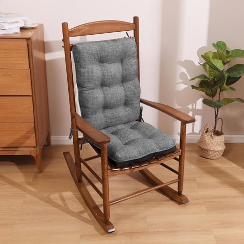 downluxe Indoor/Outdoor Rocking Chair Cushion Set, Tufted Comfortable Cushions for Rocking Chairs with Ties and Non-Slip Backing, Seat 17' x 17' x 3'/Back 21' x 17' x 3', Dark Grey, 2 Piece Set