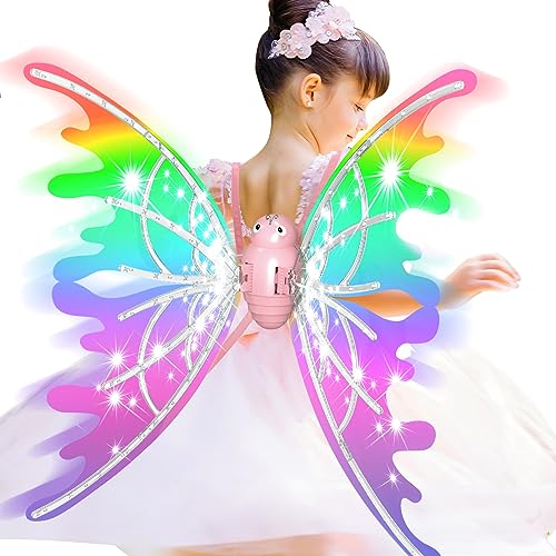 YOTOY Fairy Wings for Girls Toys Age 3 4 5 6 Years Old, Light up Fairy Wings, Butterfly Wings for Girls, Fairy Costume, Birthday Christmas Party Gift