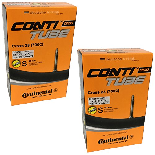 Continental Cross 28 700 x 32-47c Bike Inner Tubes - Presta 60mm Long Valve (Pair),Black