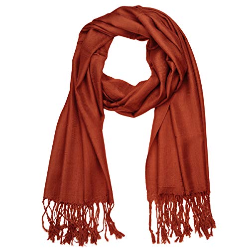 Falari Women's Solid Color Pashmina Shawl Wrap Scarf 80' x 27' Rust