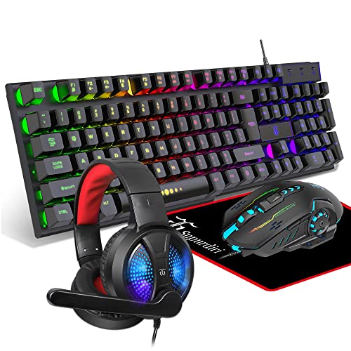 Gaming Keyboard and Mouse,Headphones,Mouse pad，All in One Combo for PC Gamers and Xbox and PS4 Users