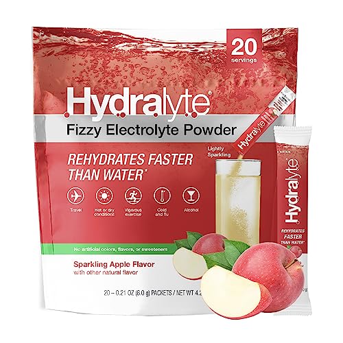 Hydralyte Electrolyte Powder Packets | Sparkling Apple Hydration Packets | Fast Dissolve Electrolyte Powder for Rehydration Solutions | Low Sugar Hydration Powder Packets (8 oz Serving, 20 Count)