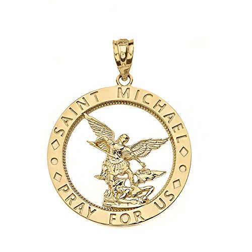 CaliRoseJewelry 14k Saint Michael Pray for Us Round Charm Pendant in Yellow Gold
