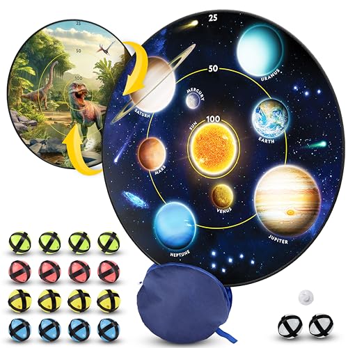 NATIONAL GEOGRAPHIC Kids Glow in The Dark Dart Board for Kids - Dart Ball Game Set with 28' Reversible, Glowing Dartboard and Sticky Balls, Indoor Games for Kids, Kids Darts Game, Kid Dart Board