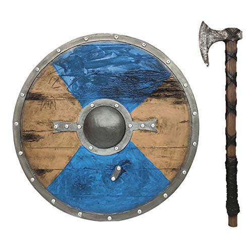 LOOYAR Viking Age Middle Ages Medieval Round Shield and Hand Axe Weapon Toy for Berserker Soldier Warrior Costume Battle Play Halloween Cosplay LARP