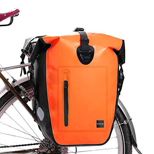 WATERFLY 25L Bike Bag Bike Panniers Bag Waterproof Bike Saddle Bag Extensible Bicycle Rear Seat Bag Shoulder Bag with Rain Cover for Riding Cycling (Orange)