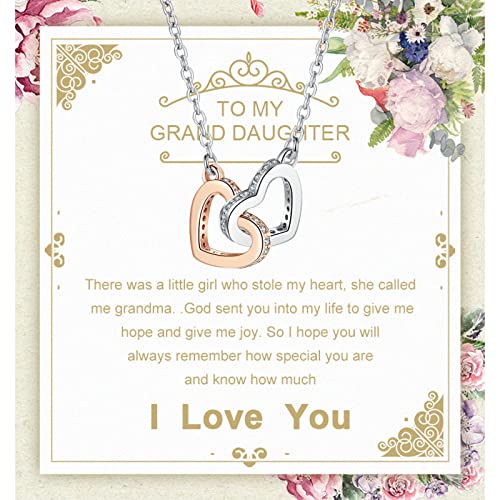 Alittlecare Granddaughter Necklace From Grandmom - Interlocking Heart Necklace Filled With My Love - Gift for Granddaughter On Birthday/Christmas/Mother's day/Graduation/Wedding/Valentines