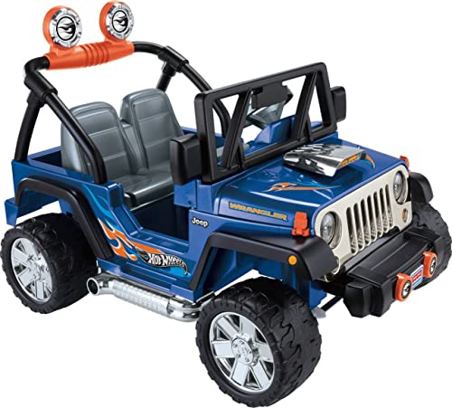 Power Wheels Hot Wheels Jeep Wrangler Ride-On Battery Powered Vehicle with Music Sounds and Storage, Seats 2
