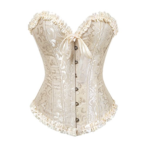 Zhitunemi 819 Women Lace up Back Sexy Floral Corset for Women Lingerie Bustier Top Plus Size Small Beige