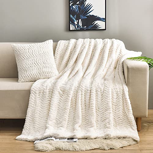 YUSOKI Luxury Double Sided Faux Fur Throw Blanket(Without Pillows),Soft Fuzzy Fluffy Cozy Plush Furry Comfy Warm Blanket for Couch Bed Chair Sofa Bedroom Women Teen Girls Gift(Ivory,50' x 63')