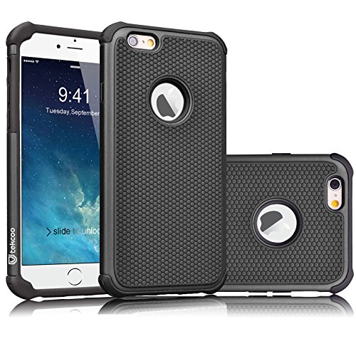 Tekcoo iPhone 6S Case, iPhone 6 Sturdy Case,[Tmajor] for iPhone 6 / 6S (4.7 INCH) Case Shock Absorbing Impact Defender Slim Cover Shell w/Plastic Outer & Rubber Silicone Inner [Black/Black]