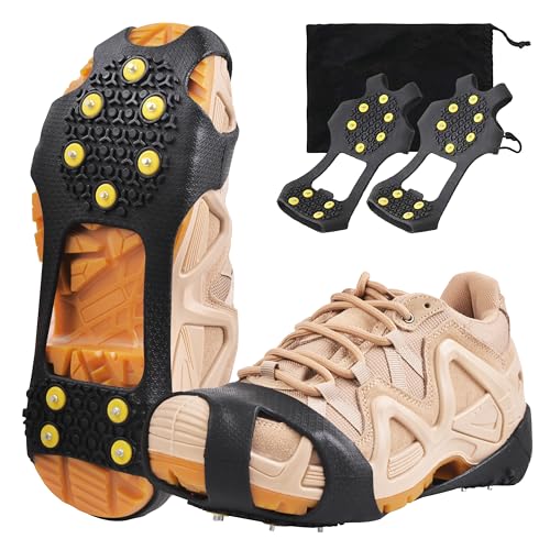 Ice Cleats for Shoes and Boots Snow Traction Cleat Crampons for Men Women Kids Anti Slip 10 Studs Ice Snow Grippers for Walking on Snow and Ice Winter Hiking Climbing Ice Fishing