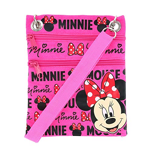 Disney's Minnie Mouse'Glam' Cross-Body Passport Purse Shoulder Bag, Neon Pink