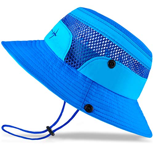 Baby Sun Hat Toddler Sun Hat Kids Breathable Bucket Sun Protection Hat | Adjustable, Stay-on Chin-Strap, Summer Play (Blue, 2-4 Years (20.5'))