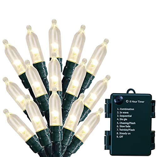 Christmas Lights - Battery Operated String Lights 50 Count Clear LED Mini Lights 8 Modes Green Wire Mini Light Set with Timer for Xmas Tree Wreath Party Indoor Outdoor Decor, Waterproof, Warm White